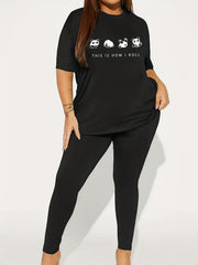  Panda & Slogan Print Tee & Leggings 2 Piece Set