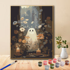 Halloween Ghost in Flower Beds Painting