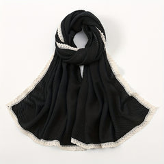 Solid Crinkle Striped Shawl Soft Warm Scarf