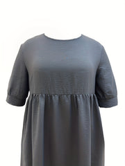  Casual Dress Women's Solid Round Neck Dress With Pockets