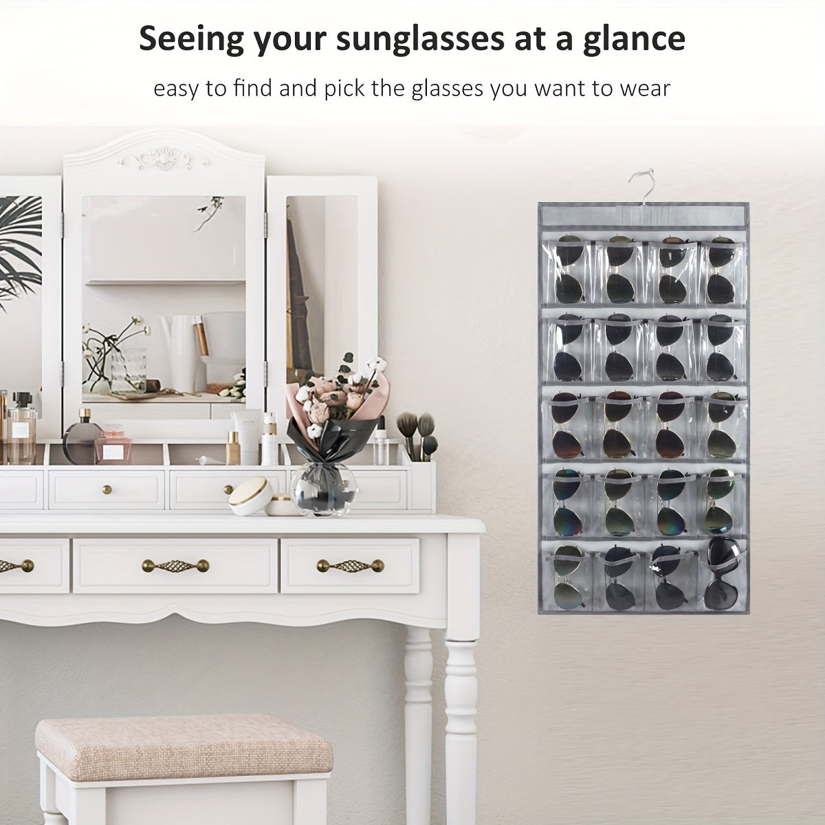 Sunglasses Organizer Wall Mounted Eyeglasses Holder with 20 Clear Slots