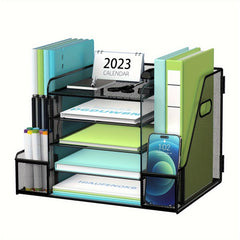 5 Tier Paper Letter Tray Organizer with Journal Clip