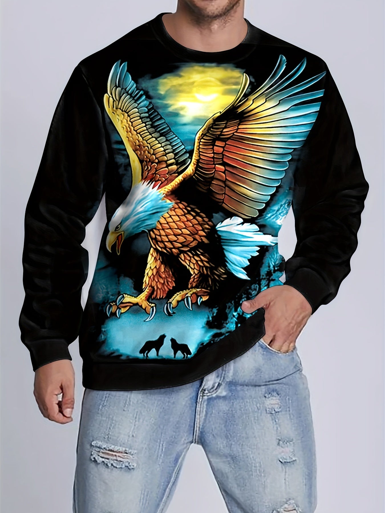 Animal Print Sweatshirt Men's Casual Graphic Crew Neck Pullover