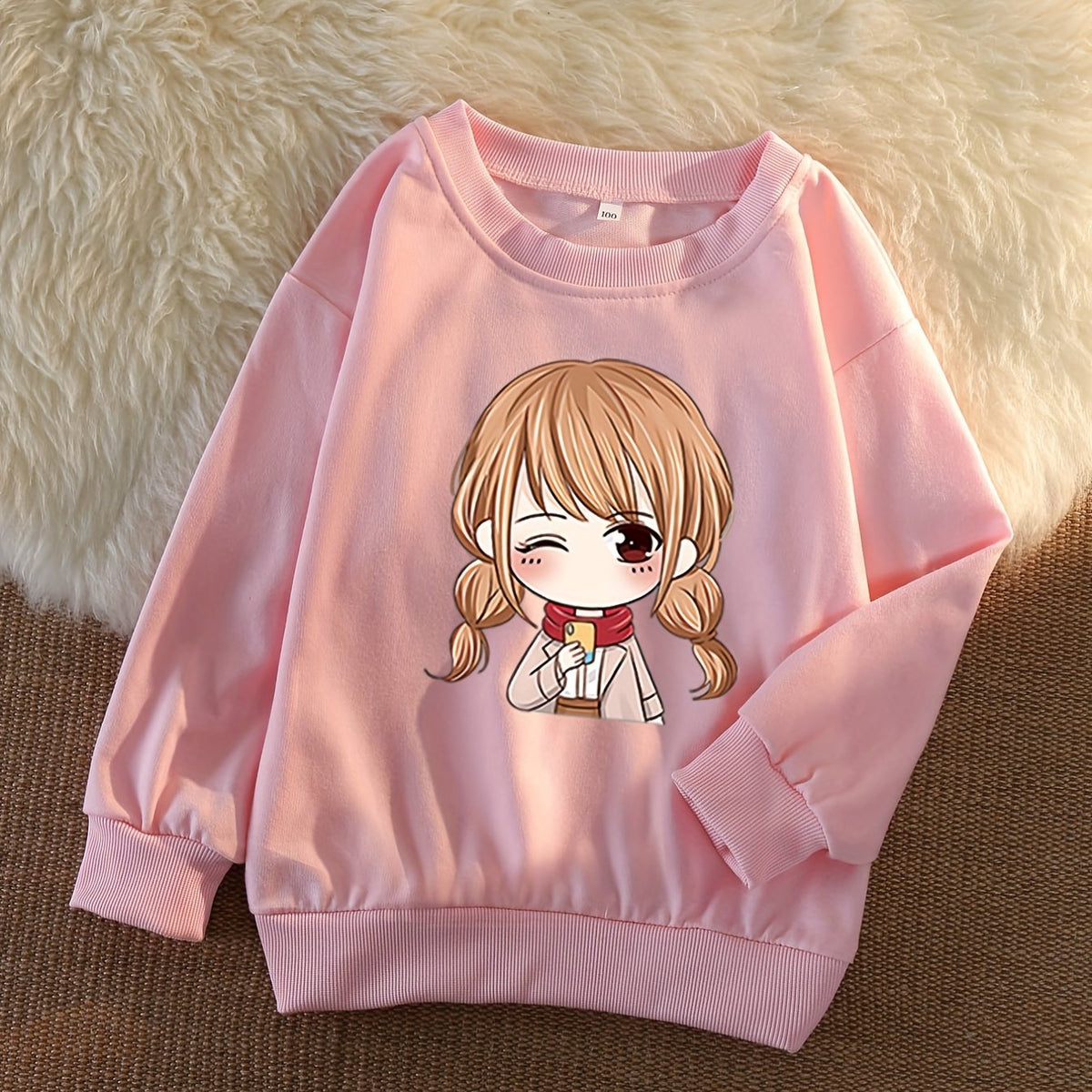 Toddler Girls Cartoon Graphic Thin Pullover Round Neck Long Sleeve Sweatshirt