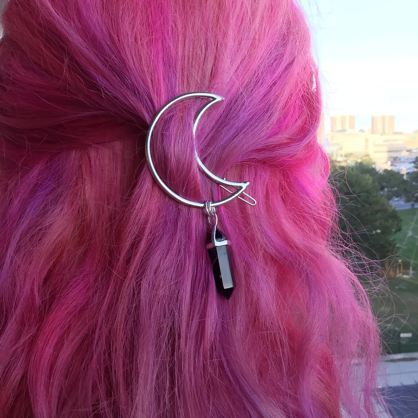 Opalite Crescent Moon Hair Clip Crystal Jewelry