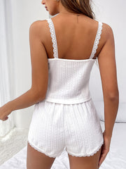 Lace Trim Pajamas Set Cami Top And Shorts PJ Set
