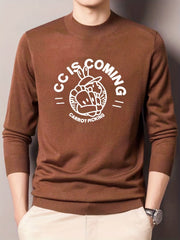 Cartoon Rabbit Print Knit Sweater Men's Crew Neck Pullover