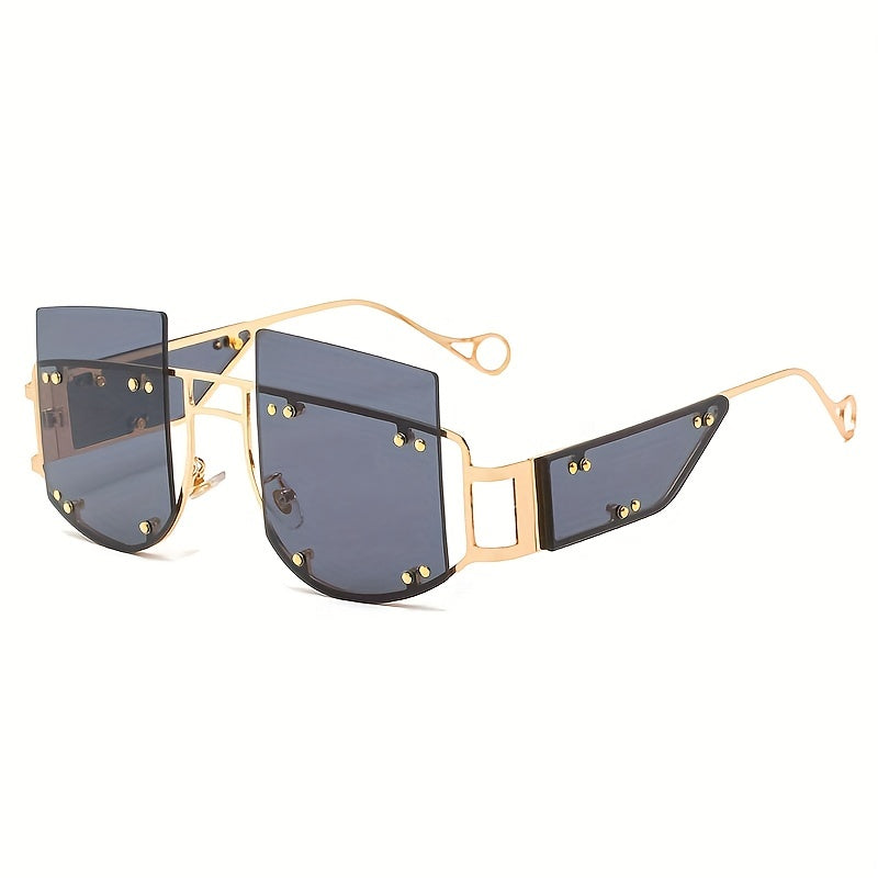 Y2K Rimless Sunglasses Rivet Tinted UV400 Sun Shades