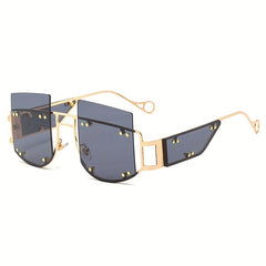 Y2K Rimless Sunglasses Rivet Tinted UV400 Sun Shades