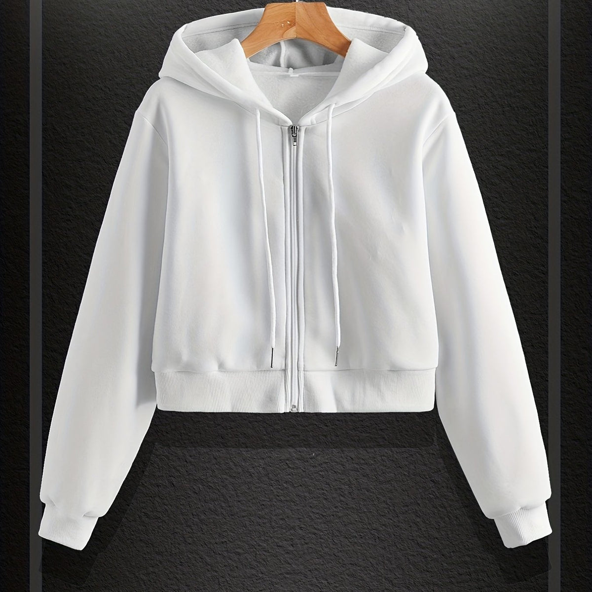 Women's Solid Zip Up Hoodie Drawstring Sweatshirt