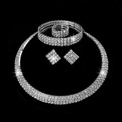 Rhinestone Crystal Jewelry Set: Choker Necklace, Earrings, Bracelet & Ring