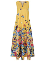  Butterfly Print Maxi Dress with Pockets