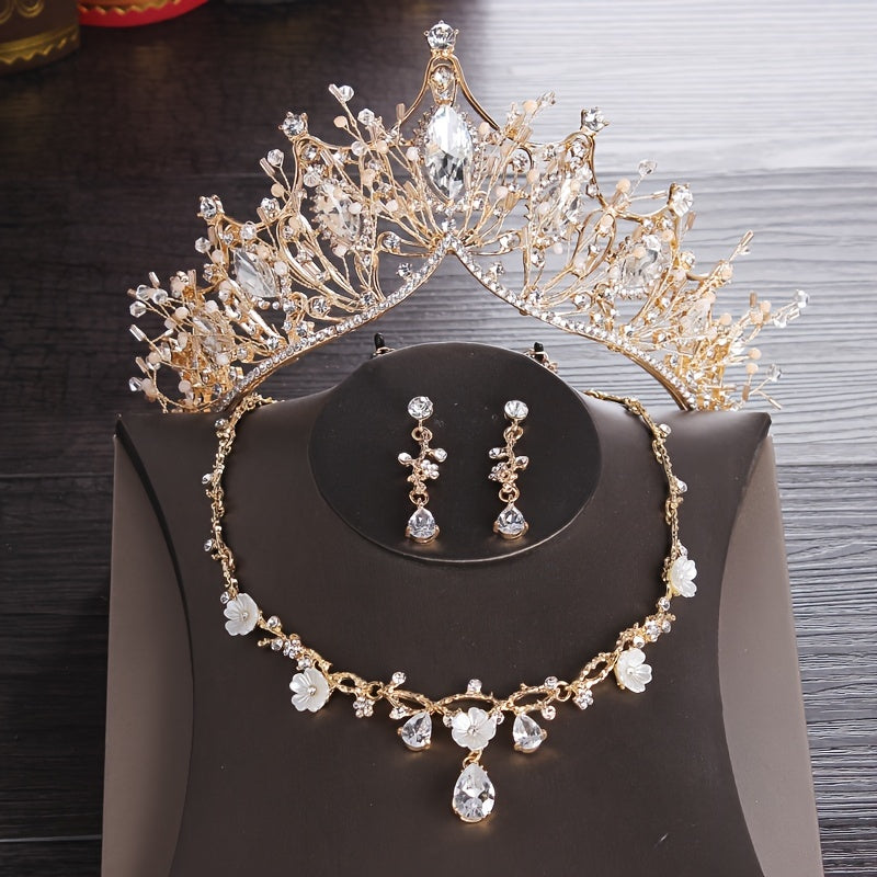 Zircon Crown Necklace Earrings Set Bridal Wedding Party Favor Decorations