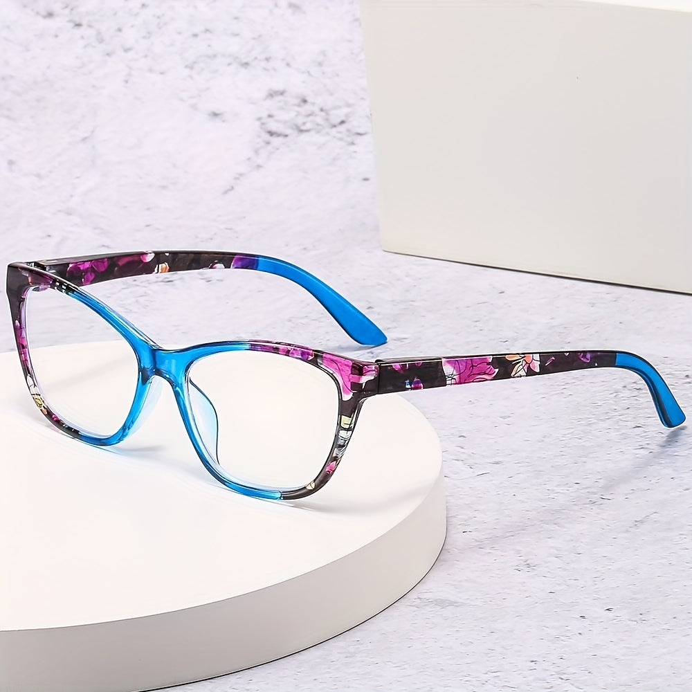 Cat Eye Clear Lens Glasses For Women Men Block Flower Frame Anti Light Glasses