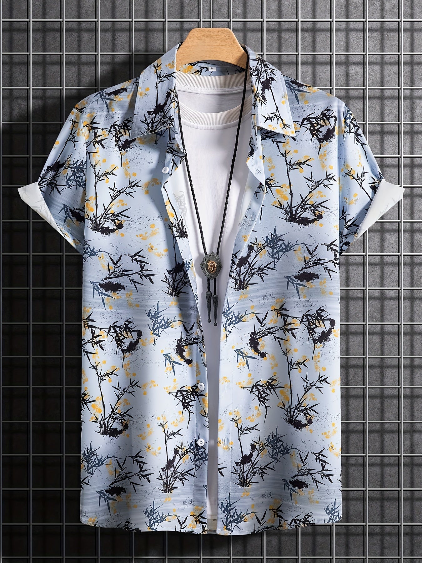 Bamboo Pattern Short Sleeve Hawaiian Shirt for Vacation