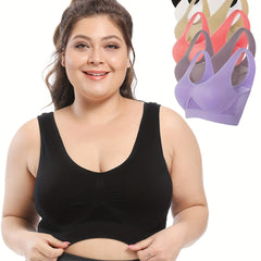 6 Pack Plus Size Sports Bra Set Women's Plus Solid Hollow Out Wireless