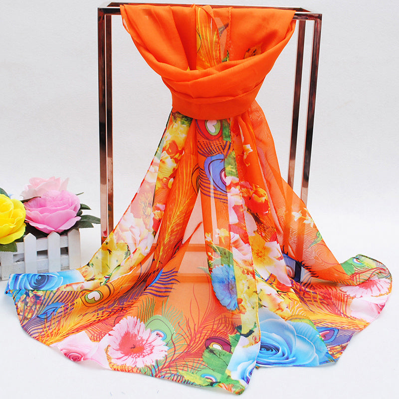 Chiffon Printed Silk Scarf Neckerchief Head Wrap Beach Women Shawl