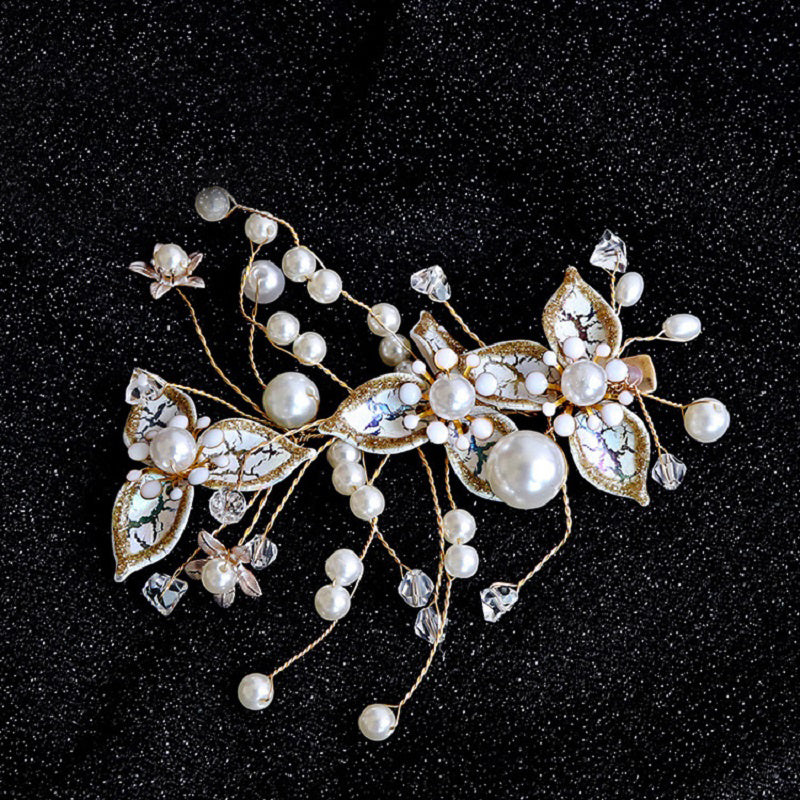 Faux Pearl Bridal Headband Wedding Headpieces Crystal Flower Hair Accessories
