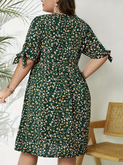 Women's Plus Floral Print Tie Puff Sleeve Maxi Dress