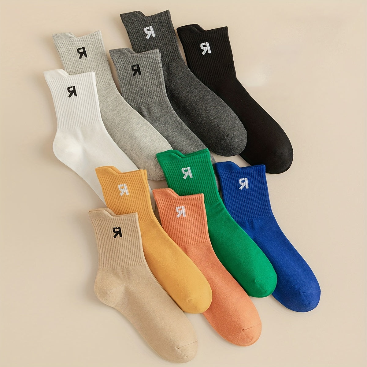 5 Pairs Letter Print Socks, Women's Mid Tube Stockings