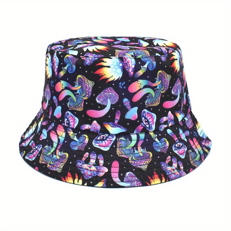 Cartoon Pattern Print Bucket Hat Lightweight Mushroom Whale Sun Hat