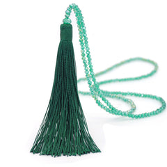 Multicolor Crystal Beaded Necklace Tassel Pendant Long Sweater Chain