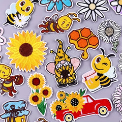 8pcs Cartoon Bee Sunflower Embroidered Patches Iron On Sew On Applique Patch DIY