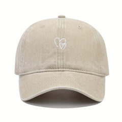 Double Heart Embroidery Baseball Cap Washed Distressed Dad Hats