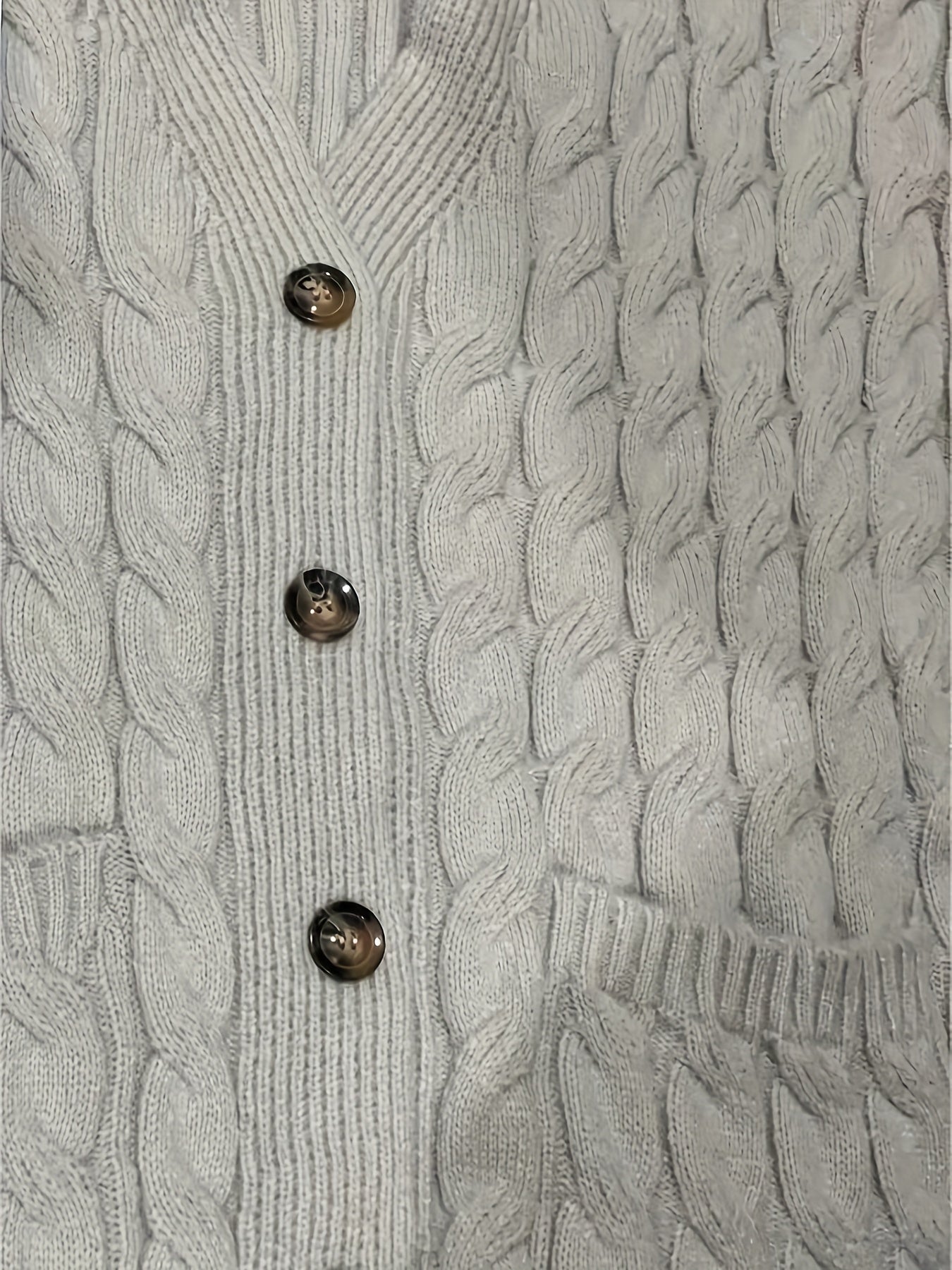 Women's Plus Solid Cable Button Up Cardigan With Pockets