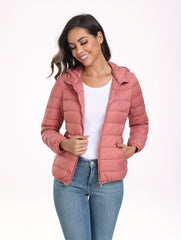 Women's Sports Hooded Puffer Jacket Solid Causal Down Long Sleeve