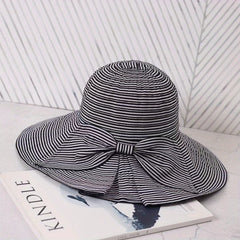 Pinstripe Wide Brim Bow Hat for Spring & Summer