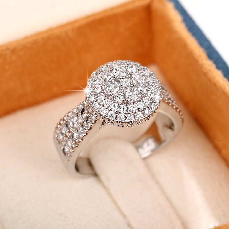 925 Silver Plated Micro Pave Zircon Engagement Ring