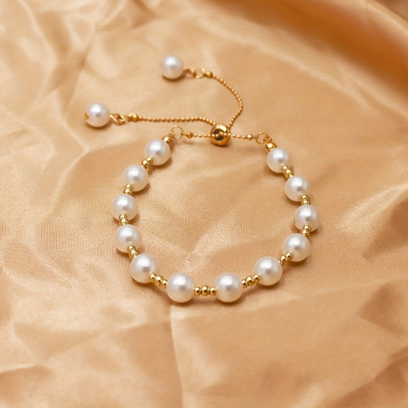 Faux Pearls Beaded Bracelet for Women - Hand Jewelry