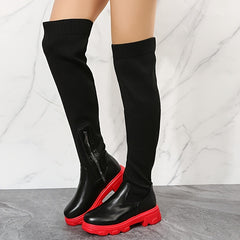 Women's Over The Knee Stretch Boots Comfortable Platform Side Zipper Boots