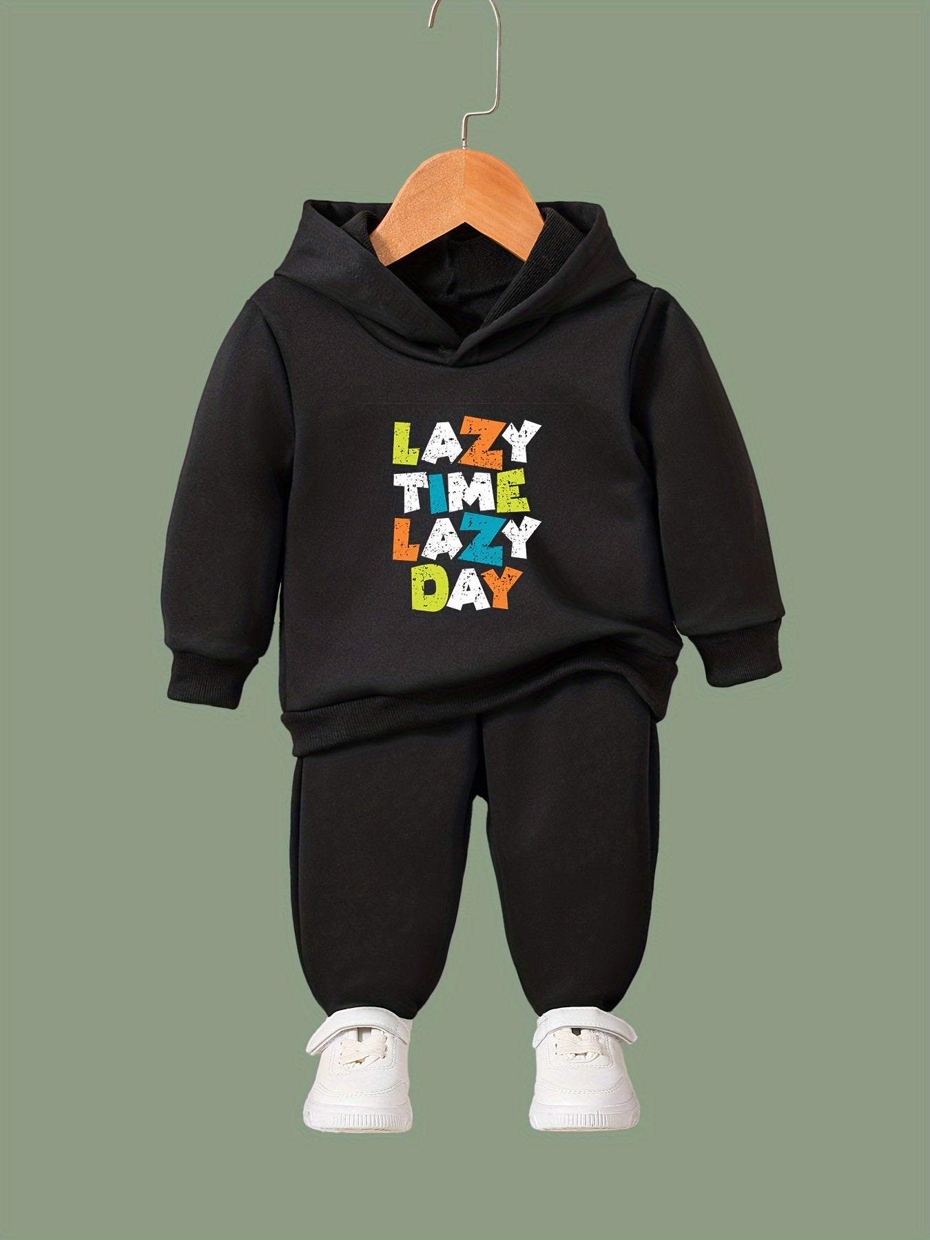 Lazy Time Print Hoodies Jogger Pants Set Girls Sports