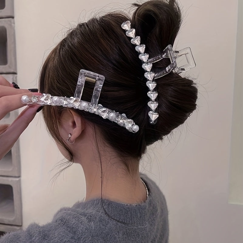 Rhinestone Hair Claw Heart Star Charm Shark Claw Y2K Hair Accessories