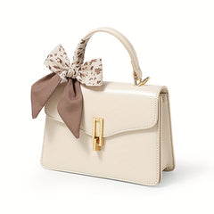 TOUTOU Square Handbag Small Scarf Decor Satchel Purse Leather Crossbody Bag