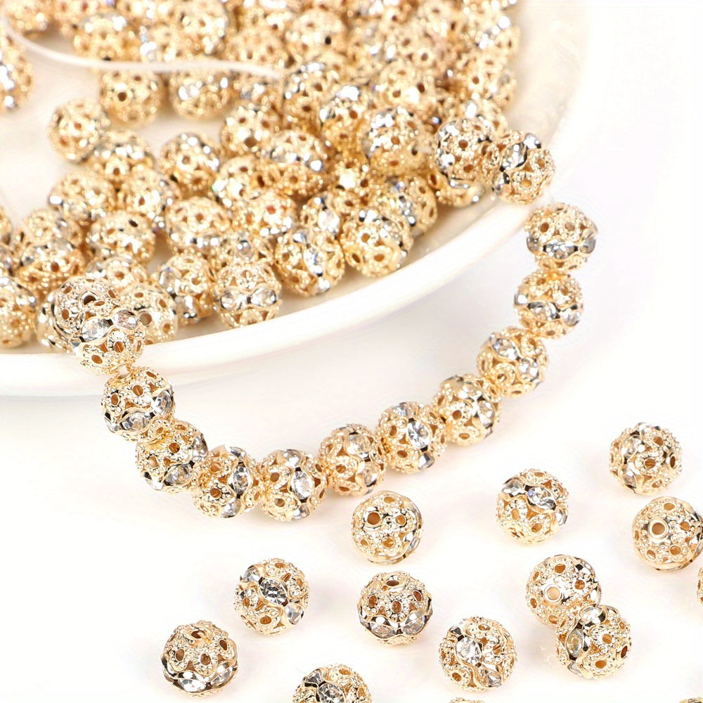 20pcs Mixed Round Beads Rhinestone Rondelles Crystal Spacer Beads