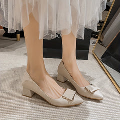 Women's Mid Heel Slip On Solid Chunky Heels Office Shoes