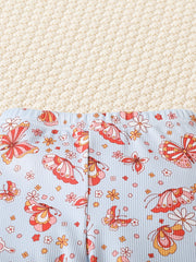 2pcs Butterfly & Flowers Print Leggings Set For Toddler Girls