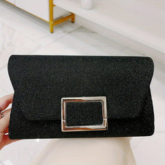 Glitter Evening Bag Metal Decor Flap Clutch Lightweight Party Shoulder Bag