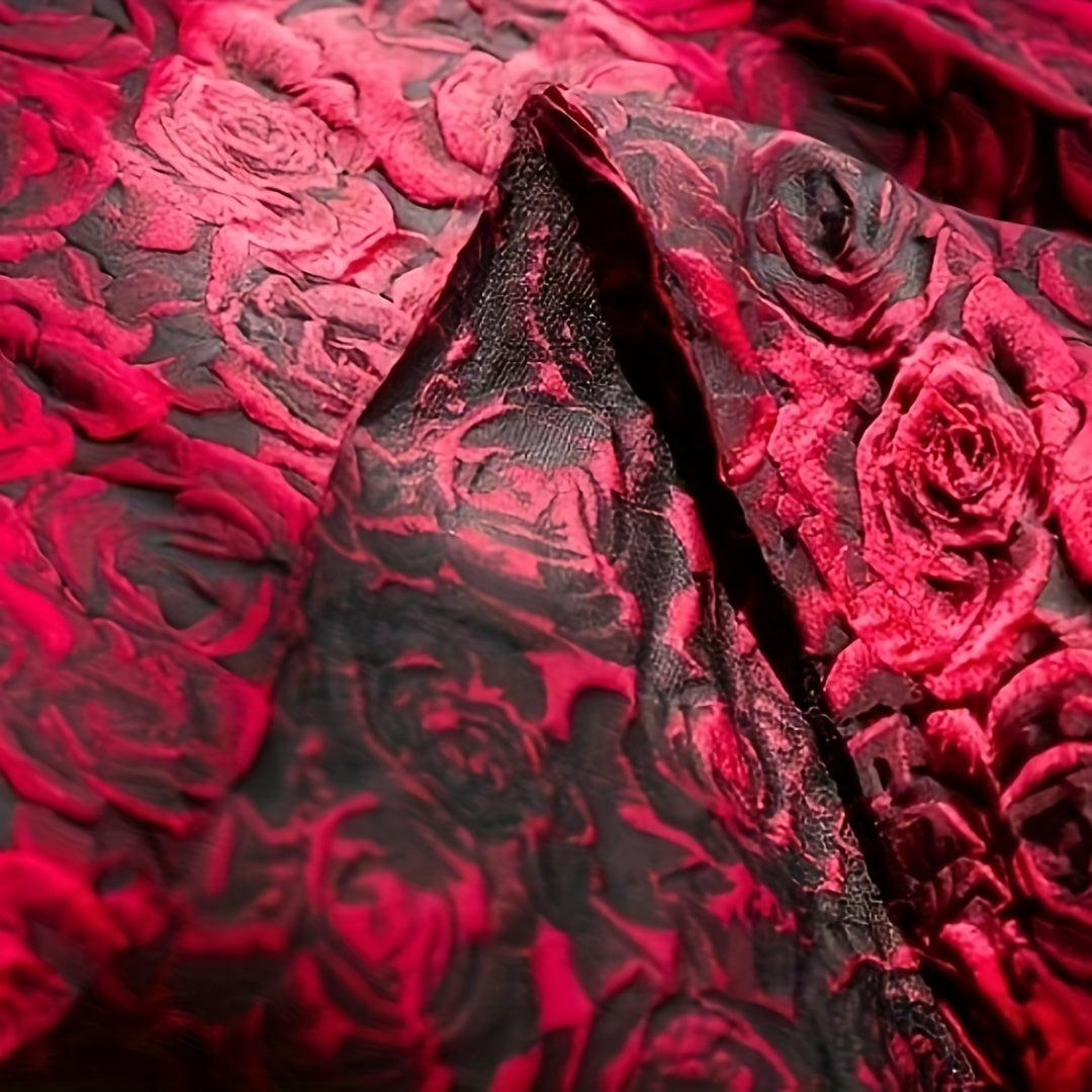 Embossed Deep Red 3D Rose Jacquard Fabric for DIY Sewing Women's Dress Suit Bags