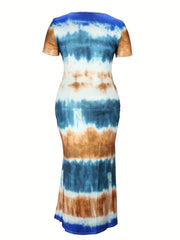 Plus Size Tie Dye Bodycon Maxi Dress