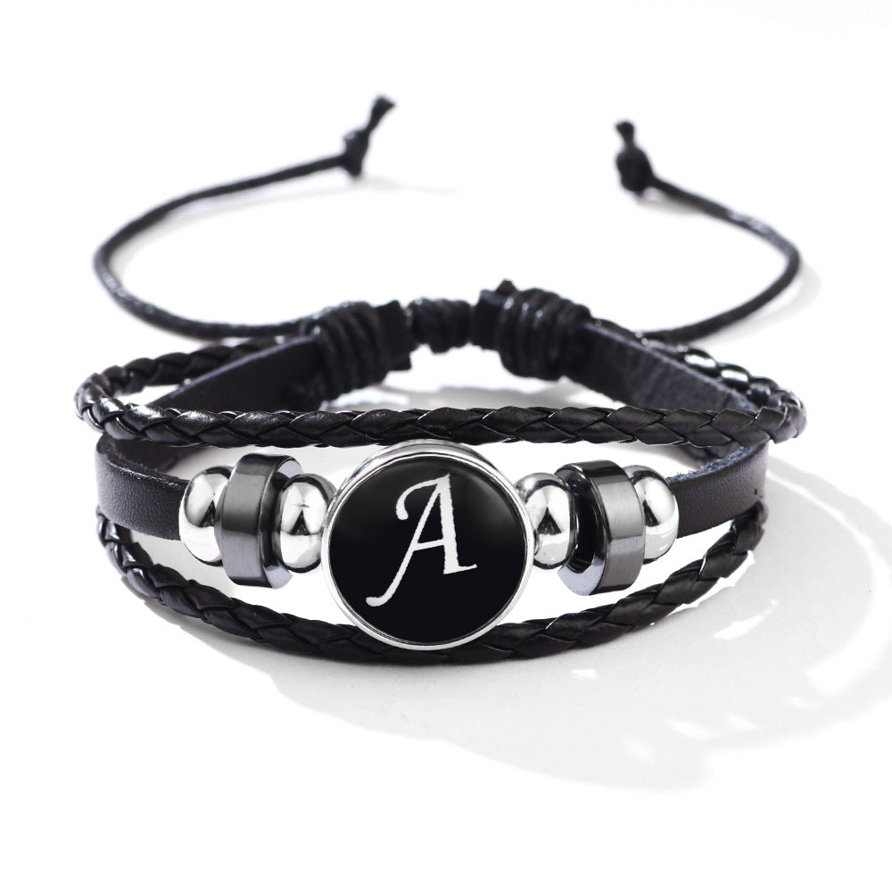 Stackable PU Leather Chain Bracelet with 26 English Letter Pattern