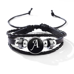 Stackable PU Leather Chain Bracelet with 26 English Letter Pattern