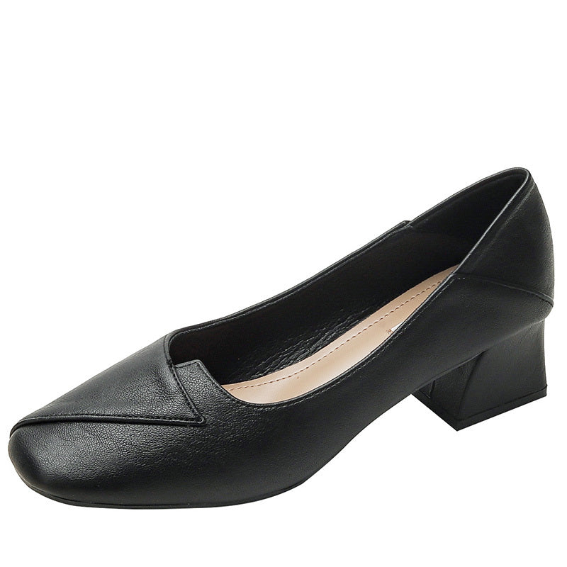 Women's Chunky Heel Square Toe Pumps Soft Sole Slip On Shoes