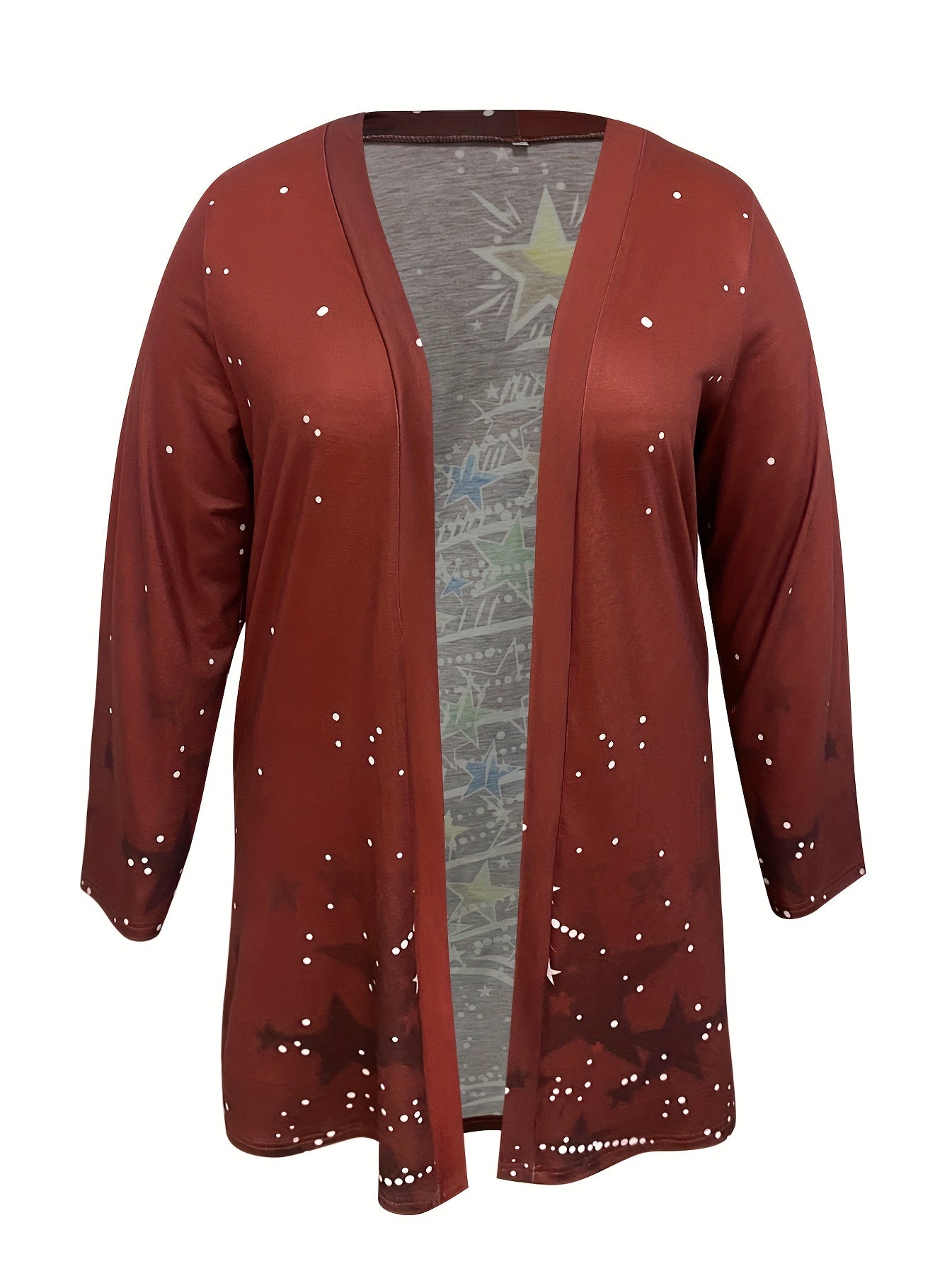  Christmas Casual Cardigan Star Tree Print Long Sleeve Open Front