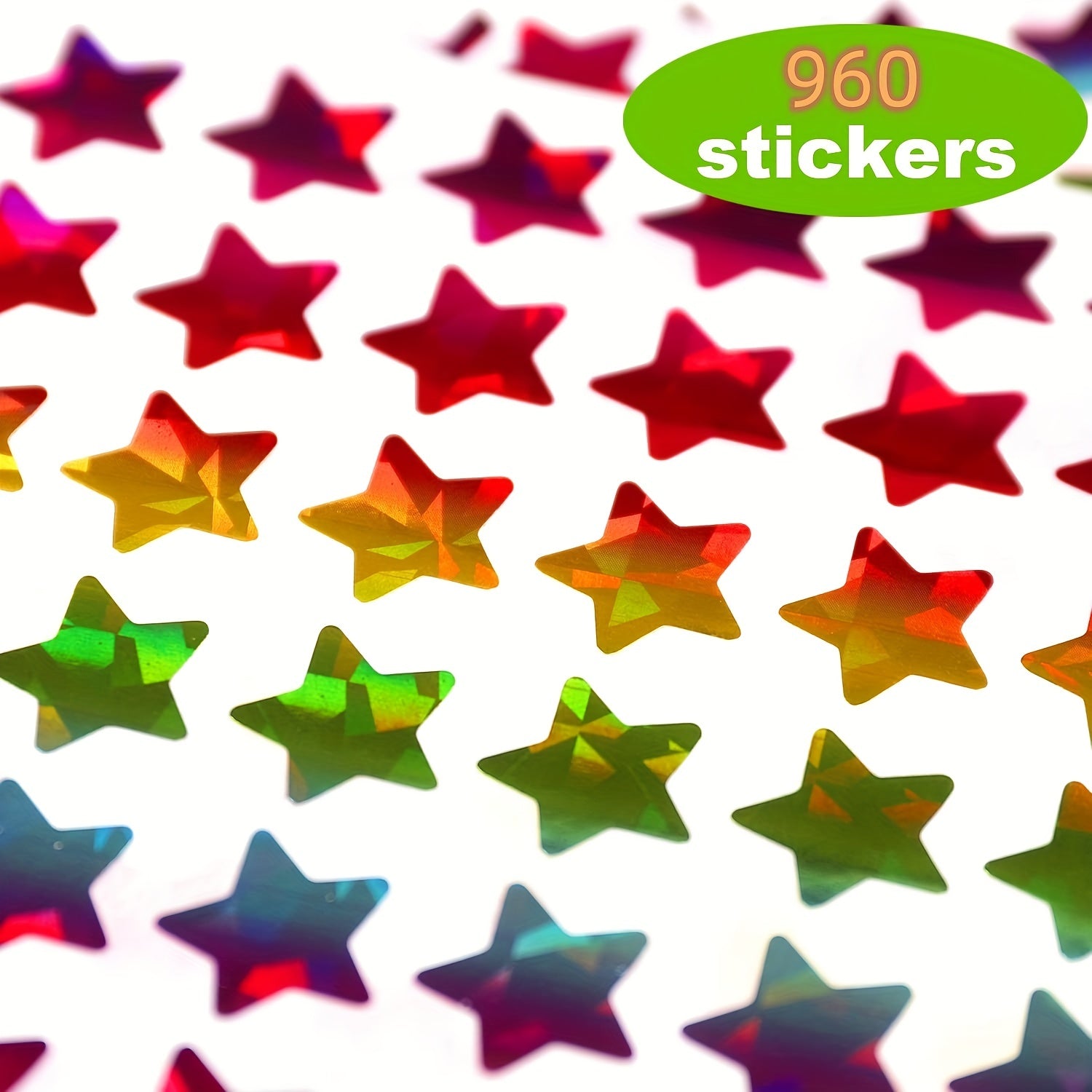 960pcs Holographic Rainbow Star Stickers 1" Diameter