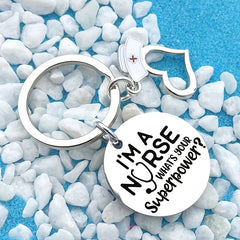 Nurse Superpower Silver Keychain Gift