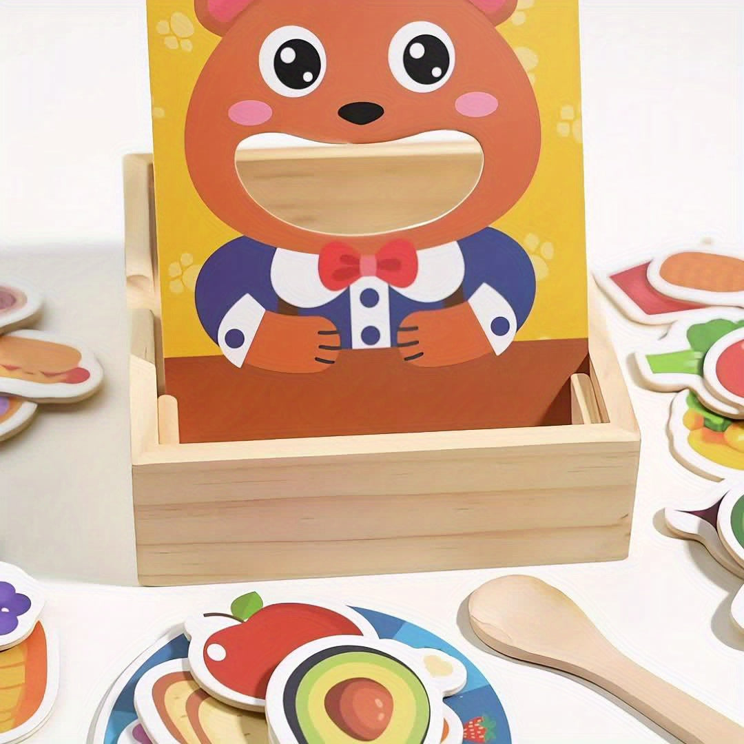 Colorful Bear Feeding Game Toy with Wooden Spoon